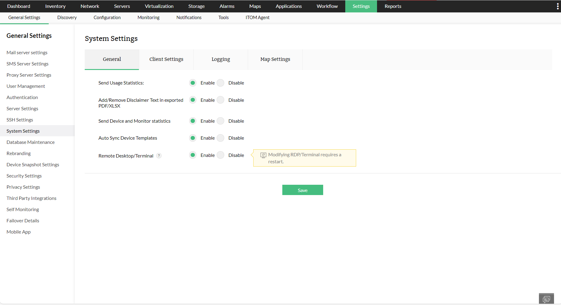 General Settings in OpManager - System Settings