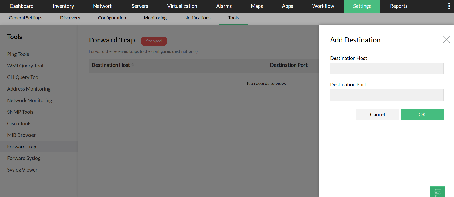 Forward traps in OpManager: Add destination details