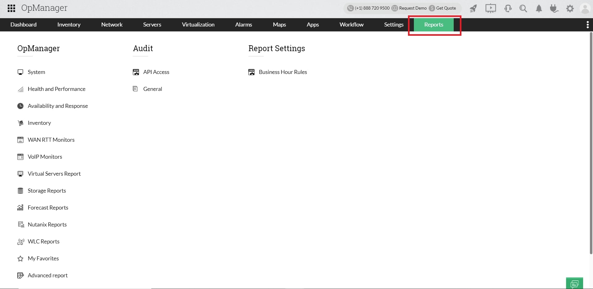 Reports in OpManager: Reports tab