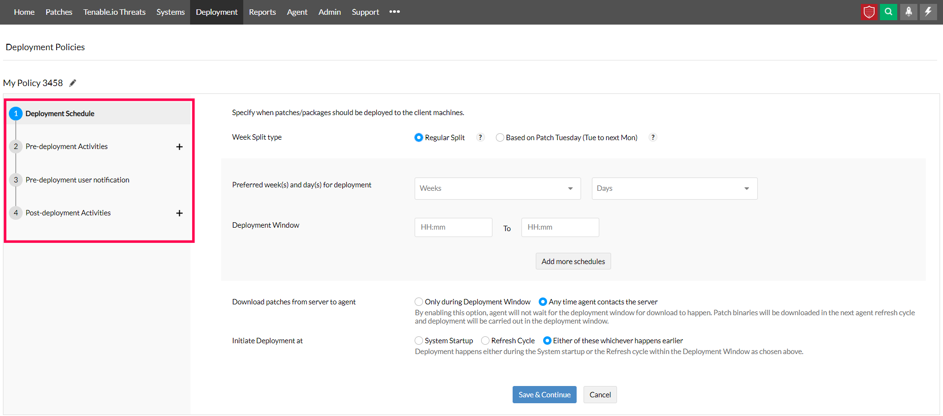 Pre and post deployment settings patch deployment policies