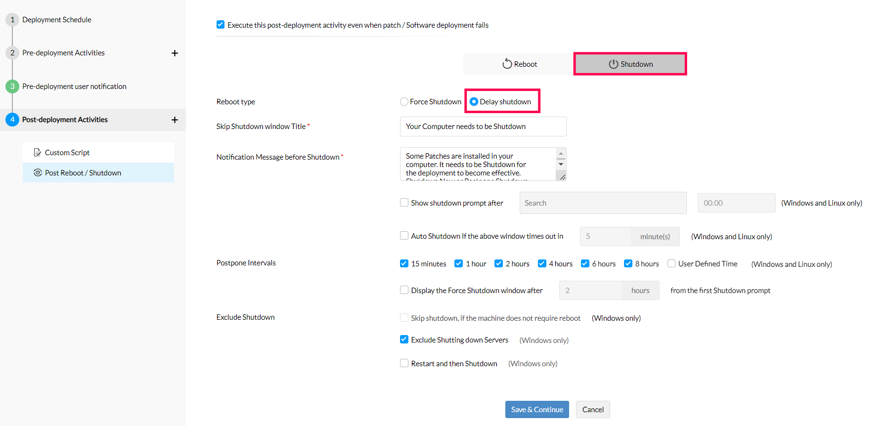 Post-deployment reboot patch deployment policies