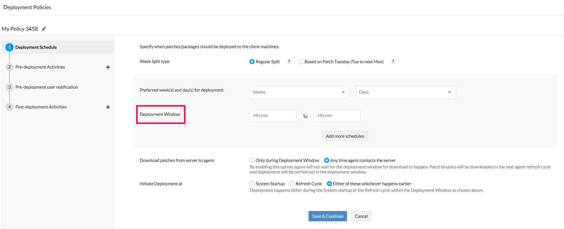 Deployment window patch deployment policies