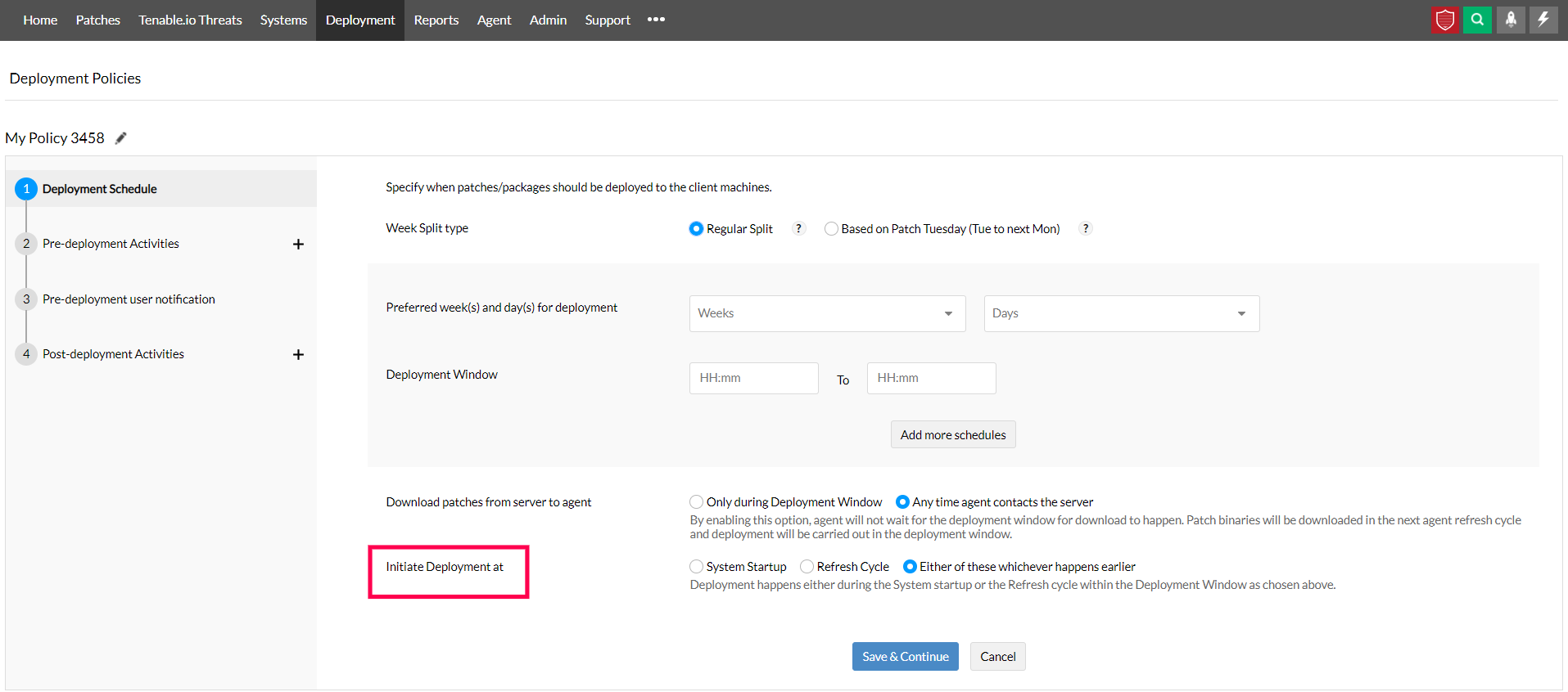 Initiate deployment patch deployment policy