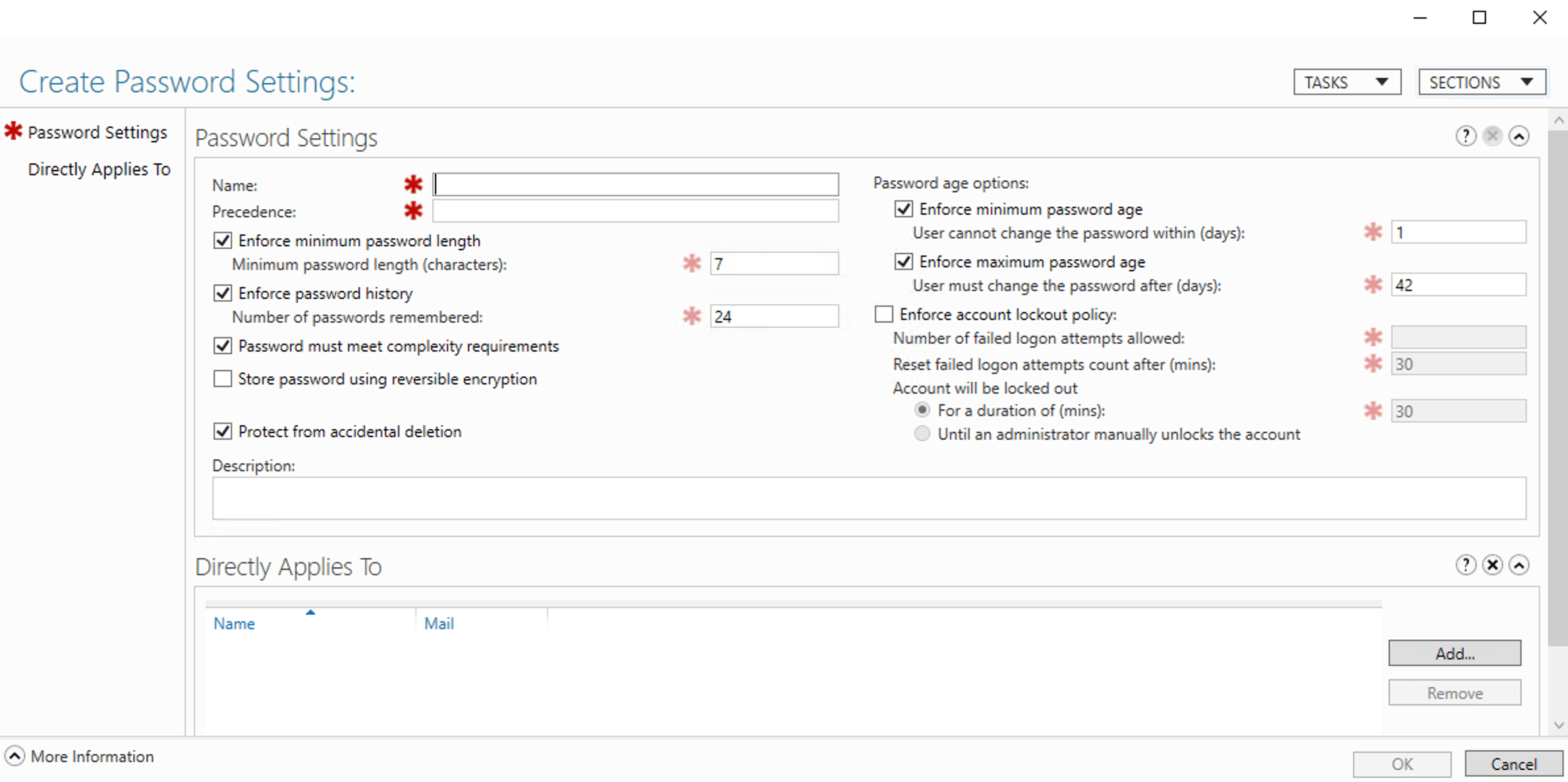 Fine-grained password policy in Active Directory Administrative Center