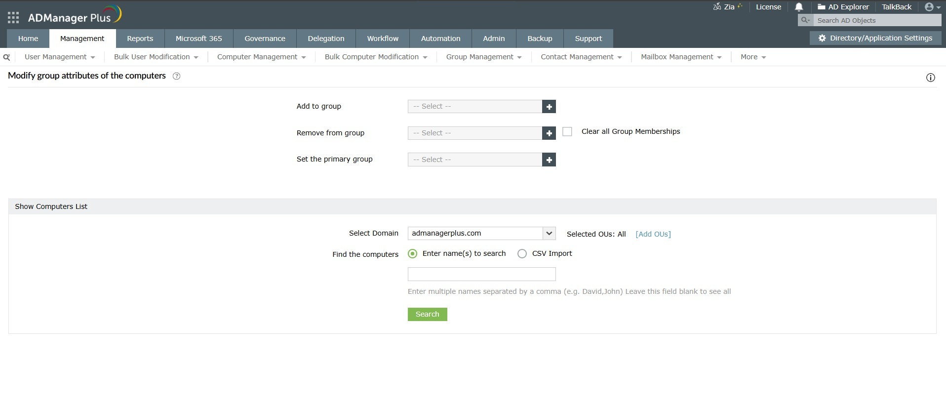 How to bulk modify group attributes of the computers in Active Directory using ADManager Plus