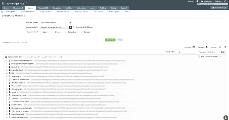 Active Directory group members report
