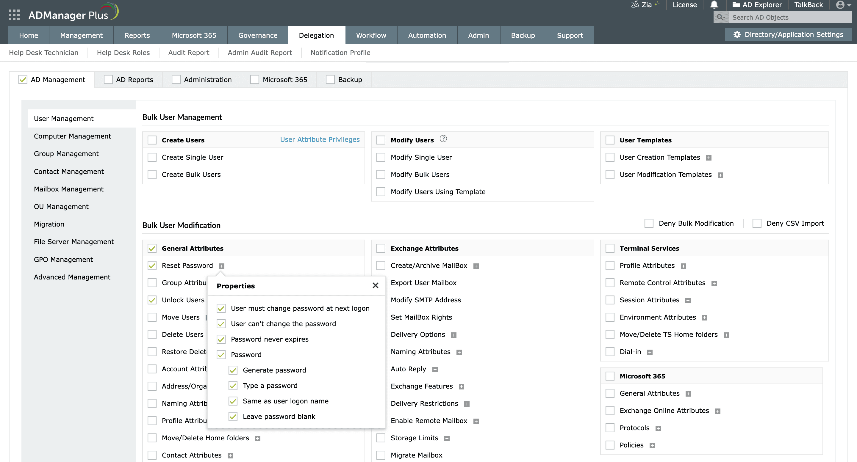 Granularly delegate account unlock and password reset actions in ADManager Plus.