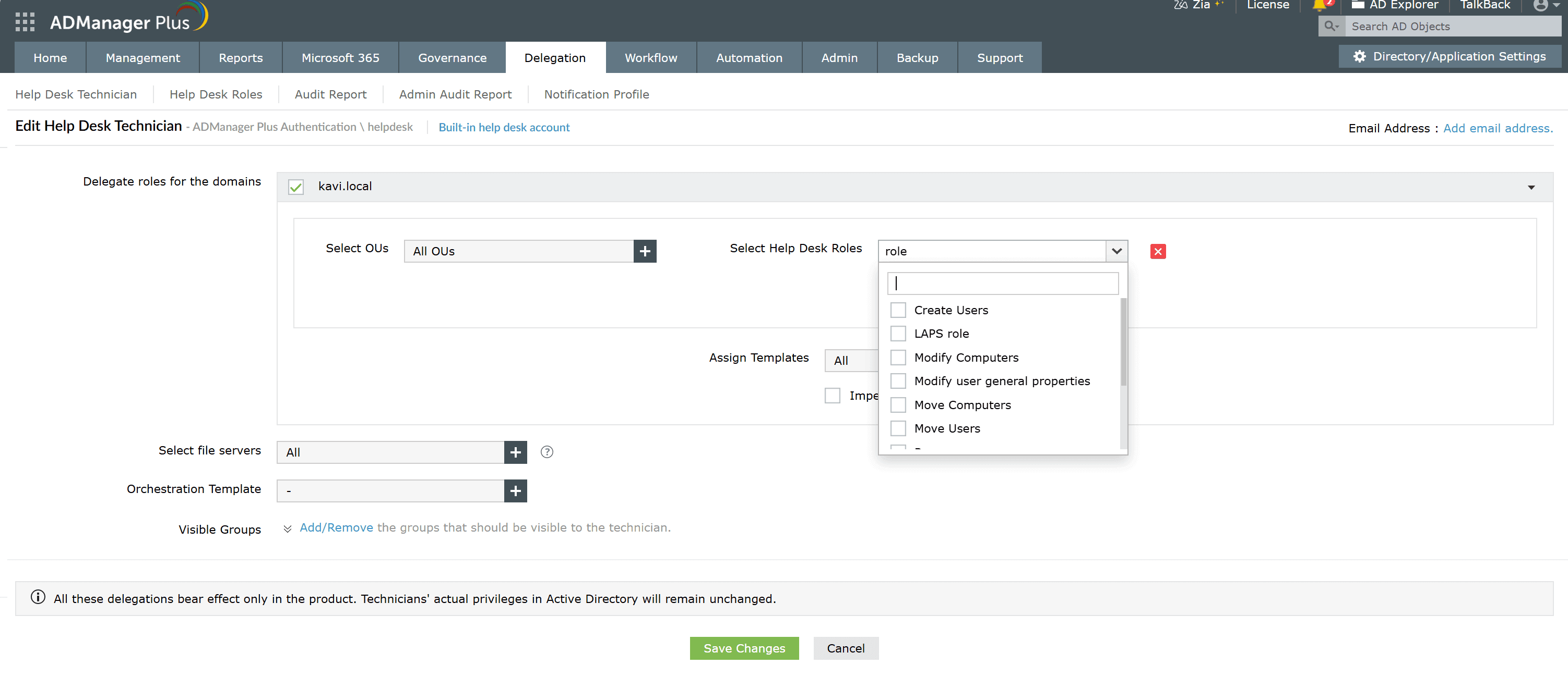 Delegating GPO roles to technicians in ADManager Plus