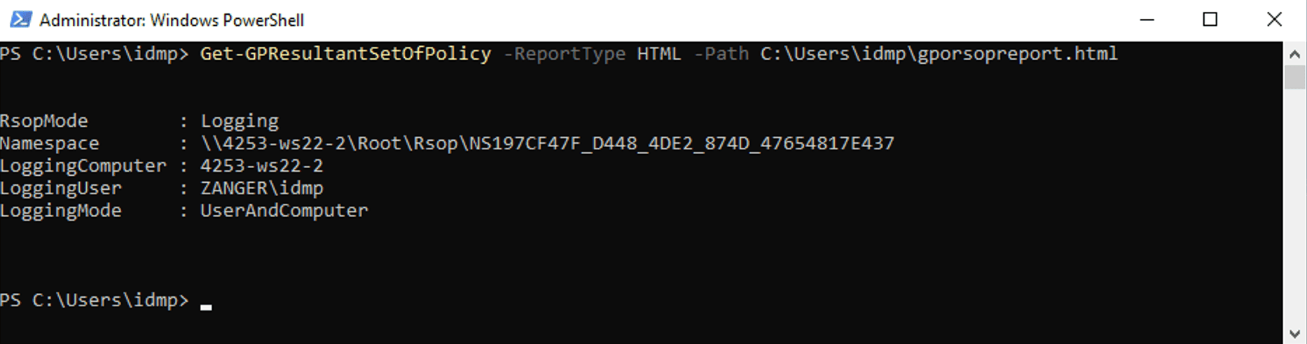 Get-GPResultantSetOfPolicy cmdlet generating an HTML report in PowerShell with LoggingMode output