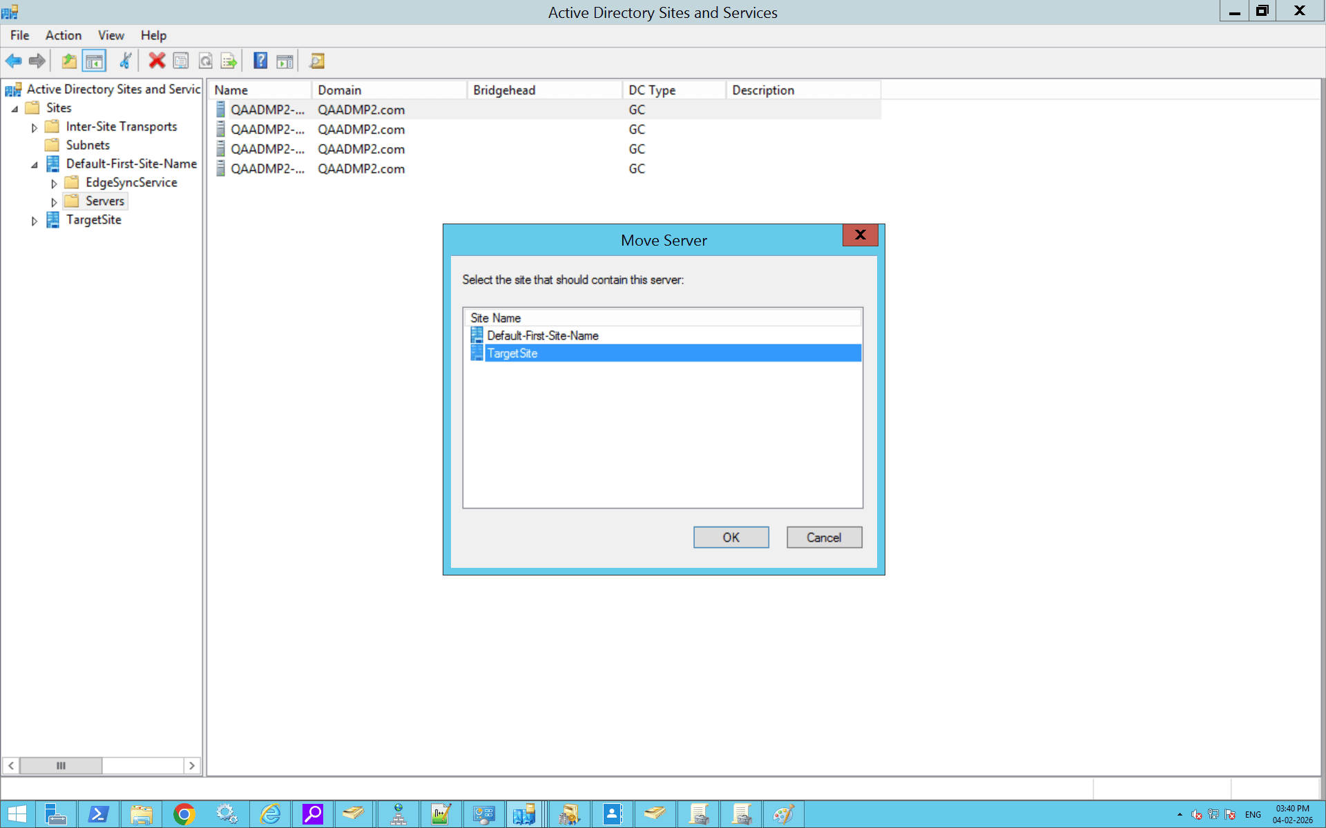 How to move servers between sites in Active Directory Sites and Services.