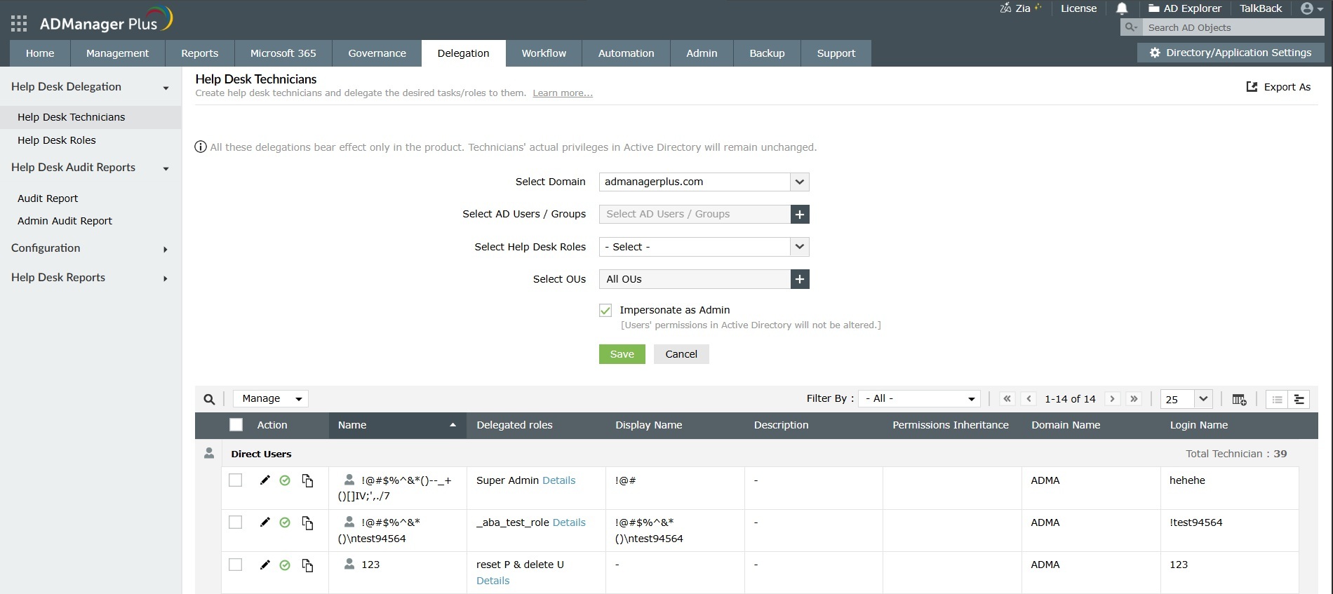 OU based delegation in Active Directory using ADManager Plus