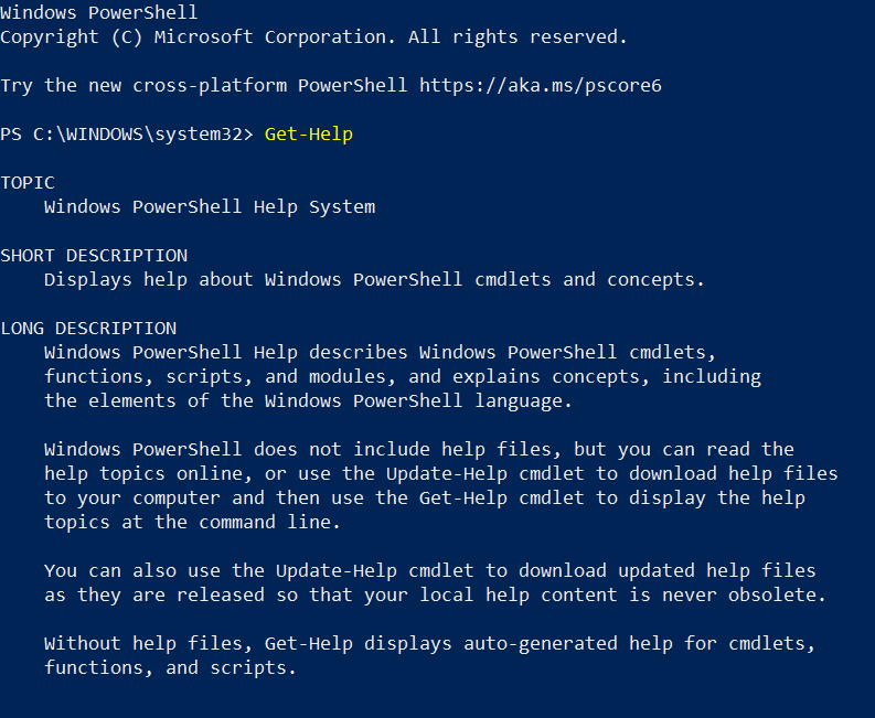 Get-Help cmdlets in PowerShell