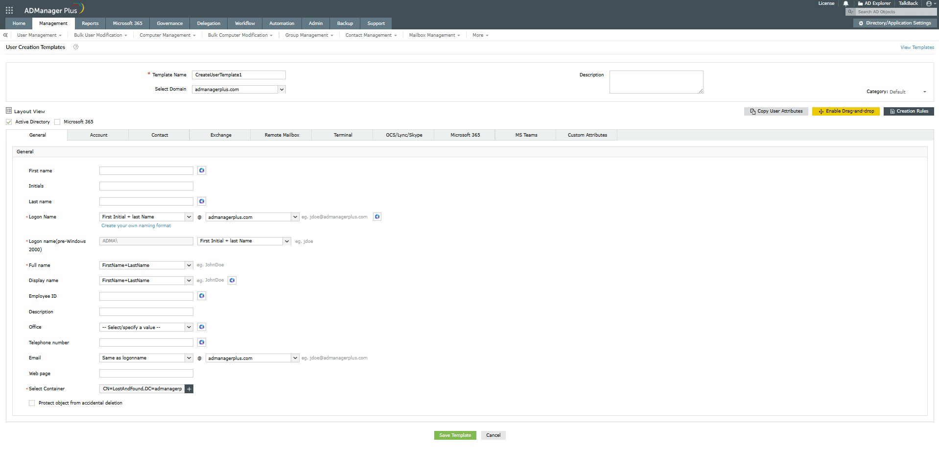 How to create bulk users in Active Directory using templates in ADManager Plus