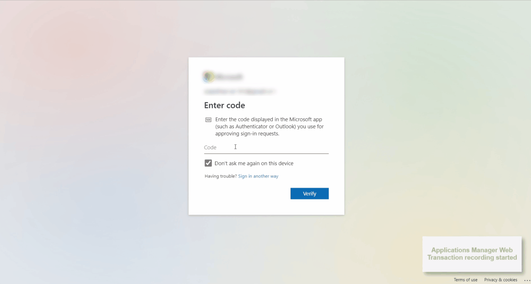 Applications Manager Recording MFA and TOTP-based applications in Real Browser Monitoring (RBM): Recording application with TOTP