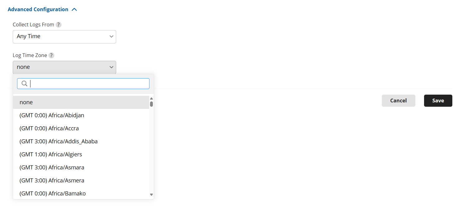 Log Profile advanced options