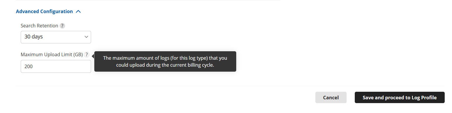 Add Log Type Advanced Configuration