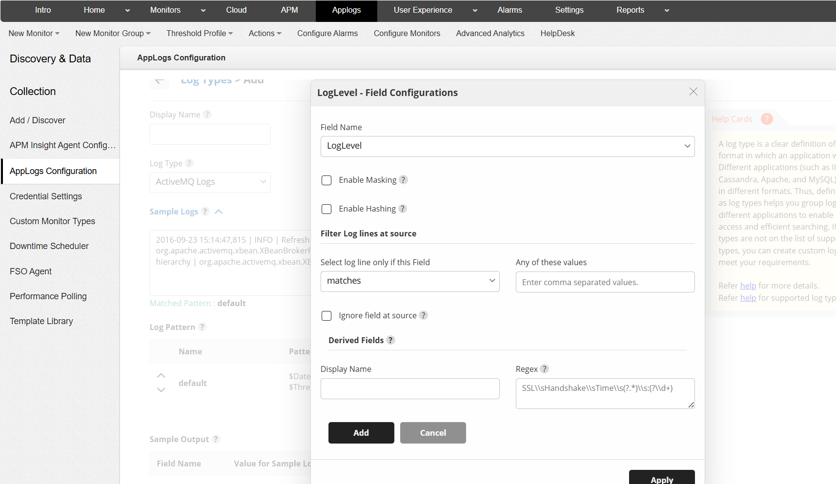 Add Log Type Field Configuration