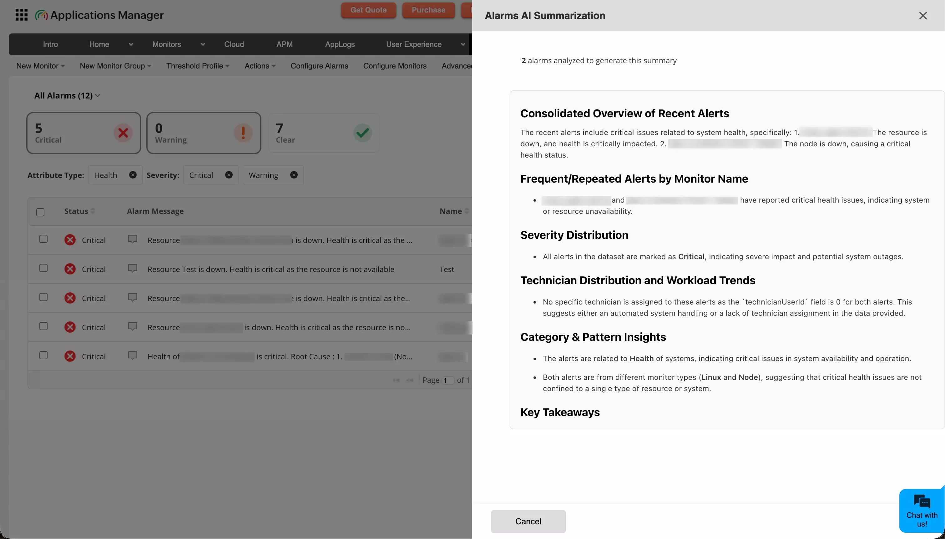 Consolidated AI Alarm Summary | Smart Alerts in Applications Manager AI Alarms Summary | Applications Manager