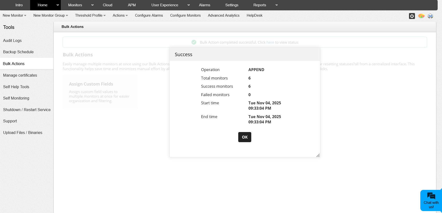 Applications Manager Bulk actions: Custom fields