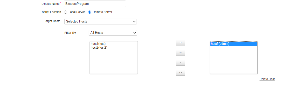 Applications Manager Executing Program: Specifying target hosts for script located in remote server