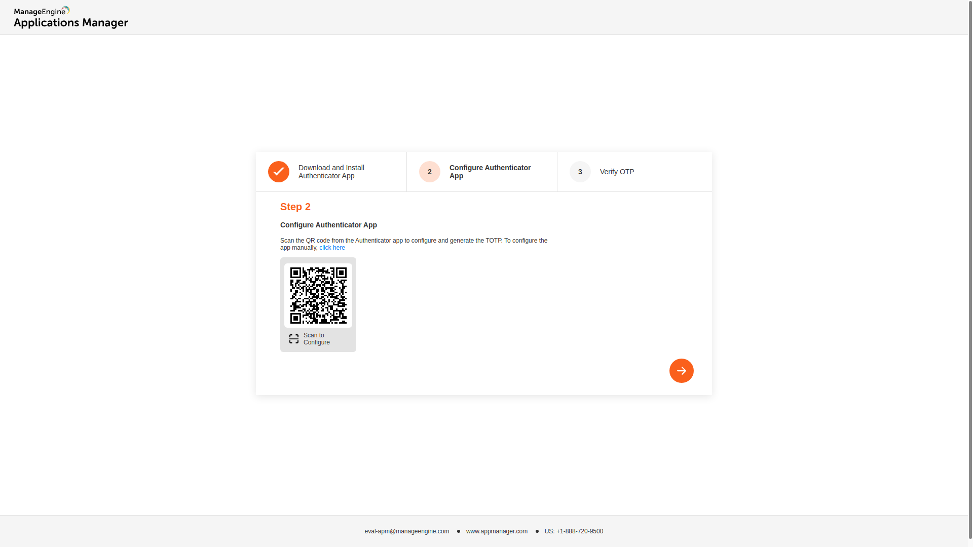 Applications Manager Two-Factor Authentication (TFA): Configuring Authenticator app via QR code