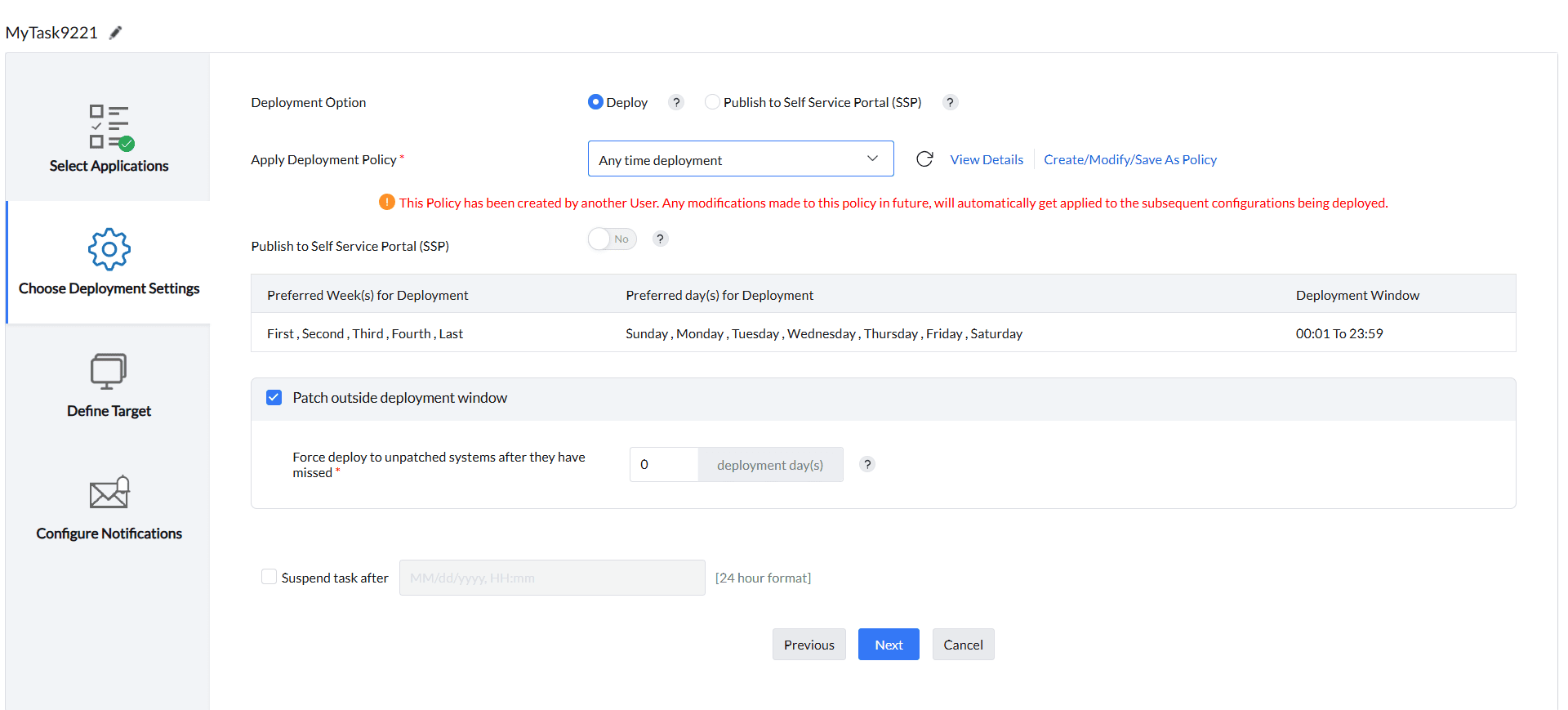 Choose Deployment Settings