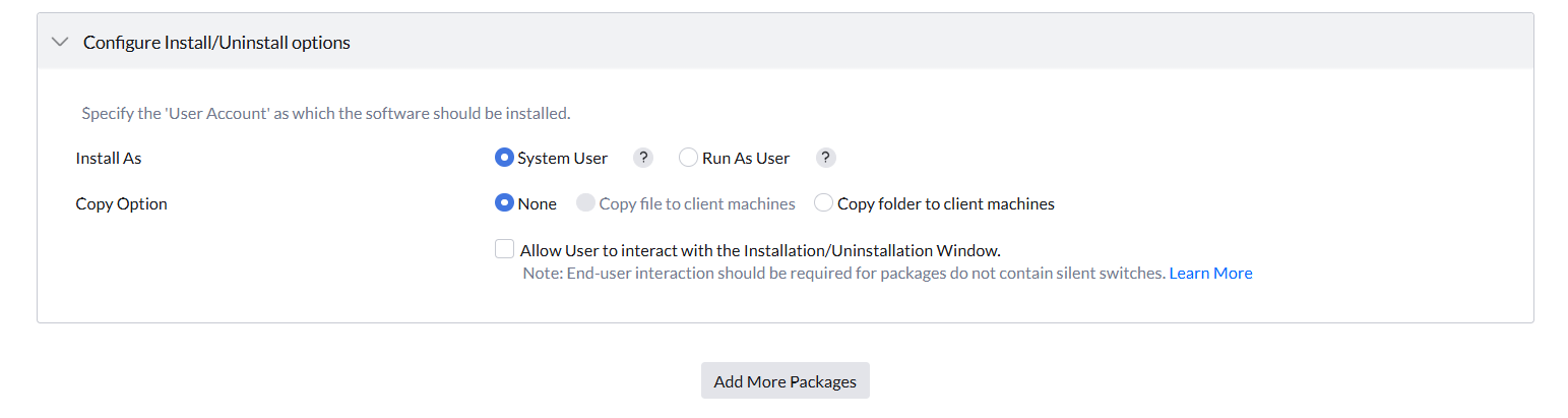 Configuration install/uninstall option for Windows users