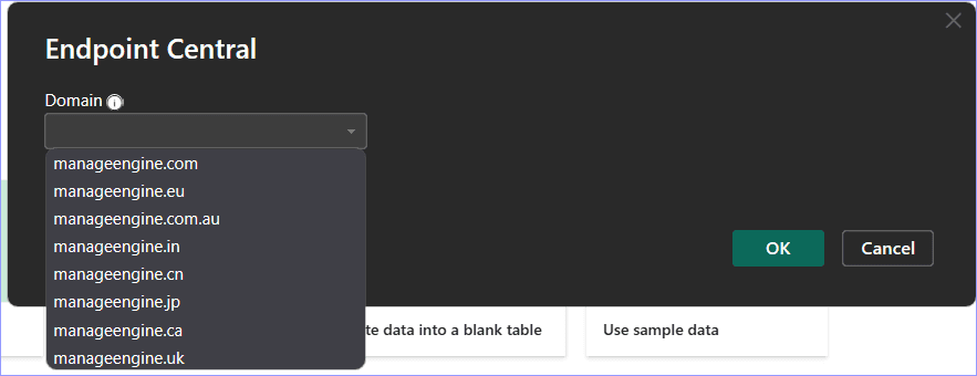 Power BI select domain screenshot