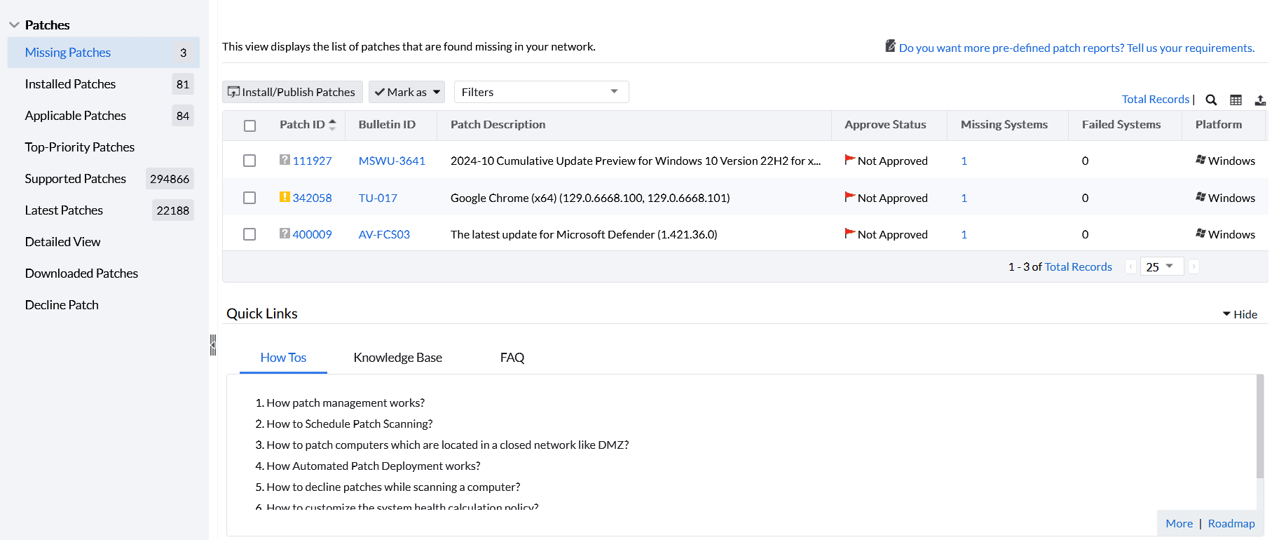 Missing Patches Window