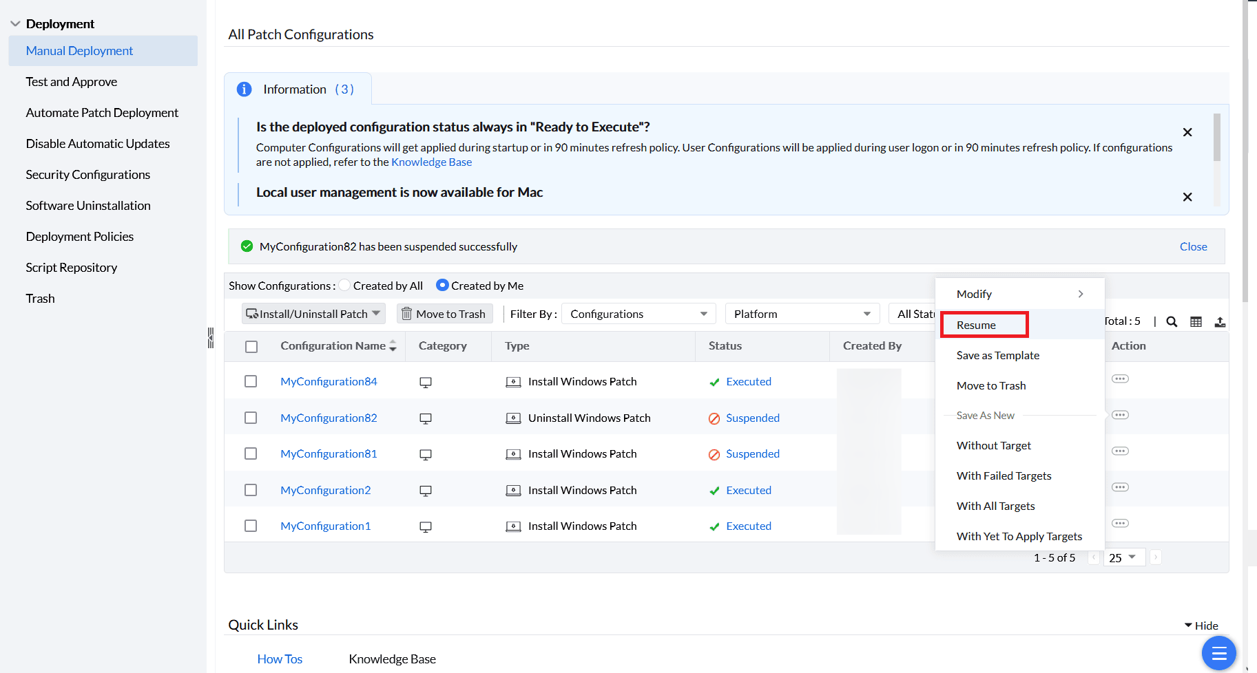 Resume Configuration