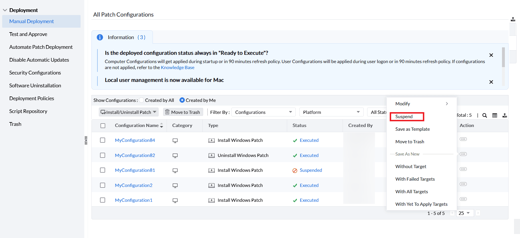 Suspend Configuration