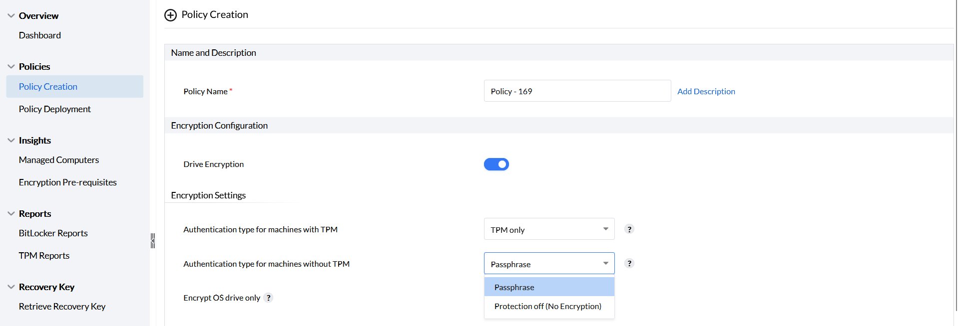 Authentication type for machines without TPM