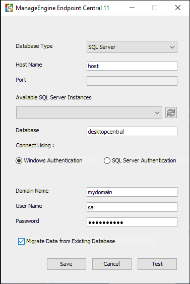 Database Setup Wizard