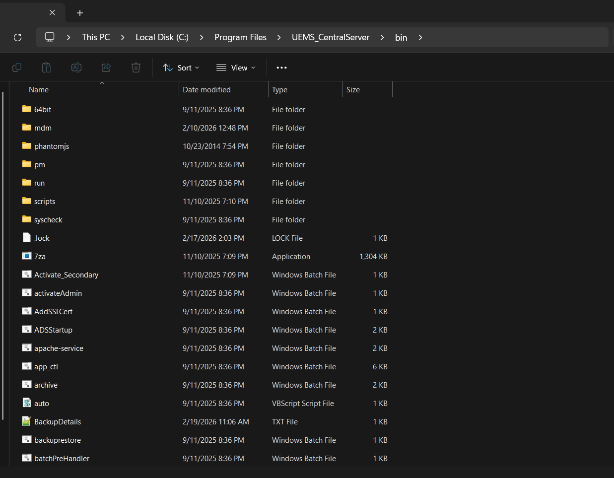 Navigating to Endpoint Central Server Bin directory