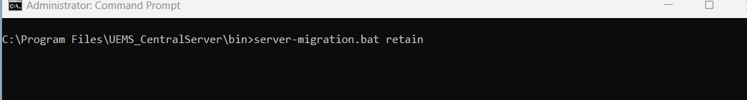 Command to execute the Central Server migration script