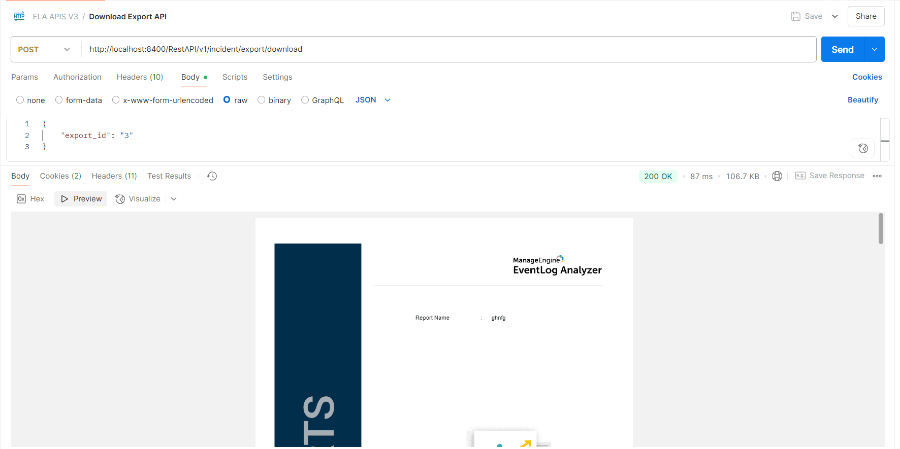 Download Incident Export as PDF