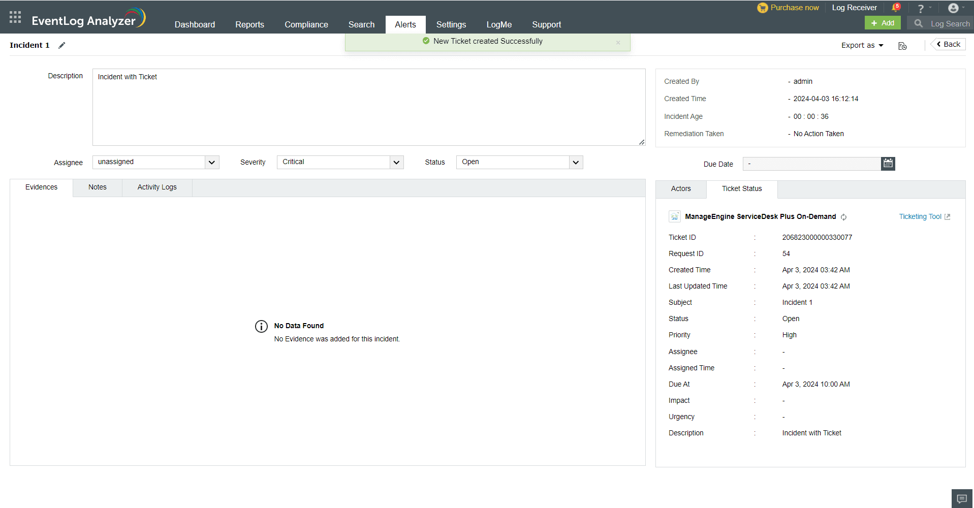 Creating Tickets for Incidents