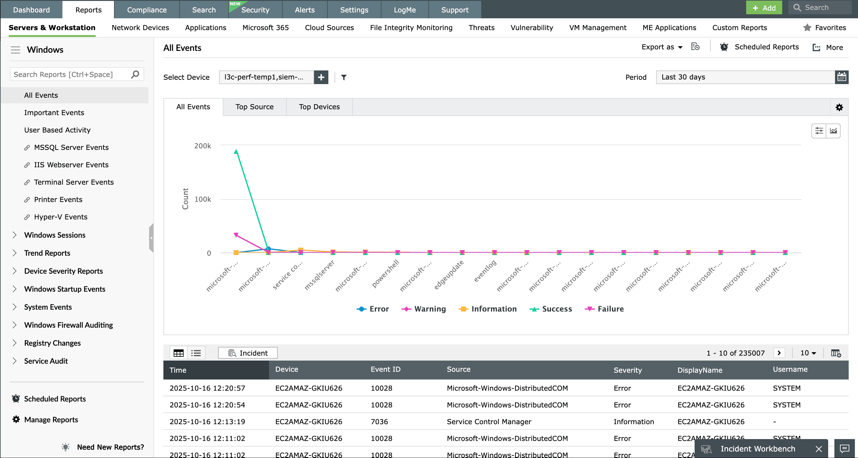 Centralized event log collection