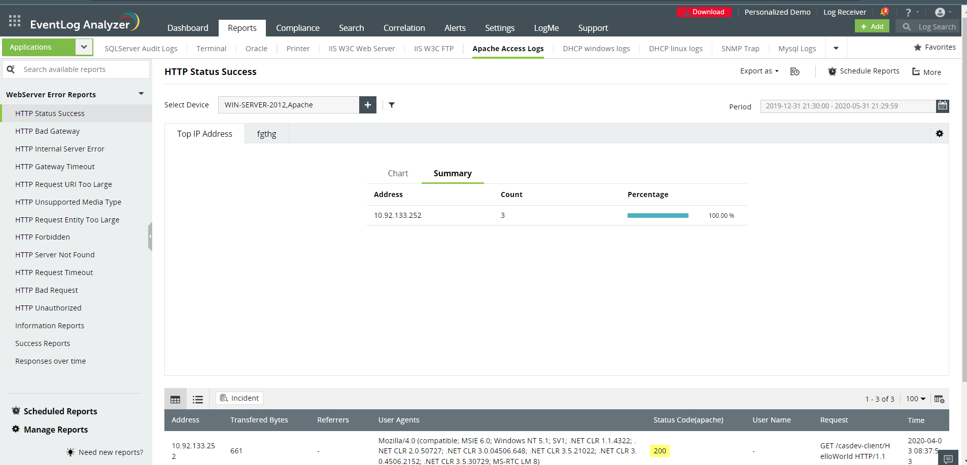 Auditing web server errors and usage