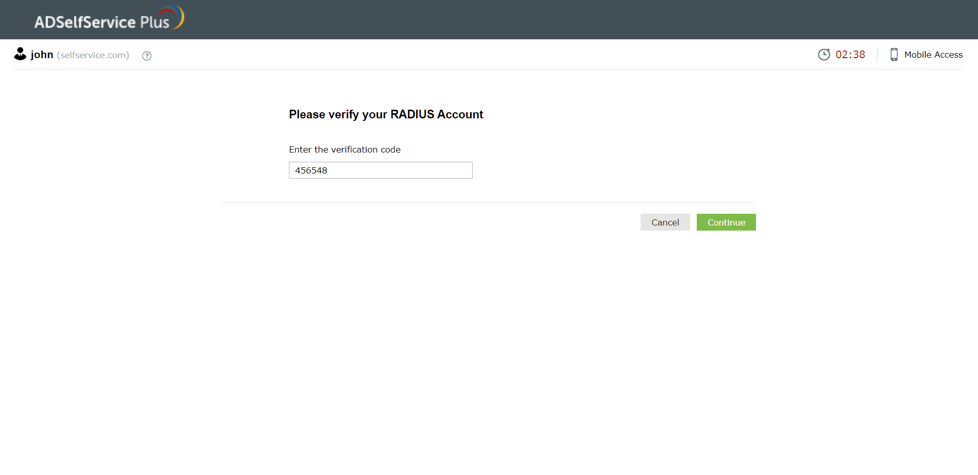 Entering the RADIUS challenge verification code