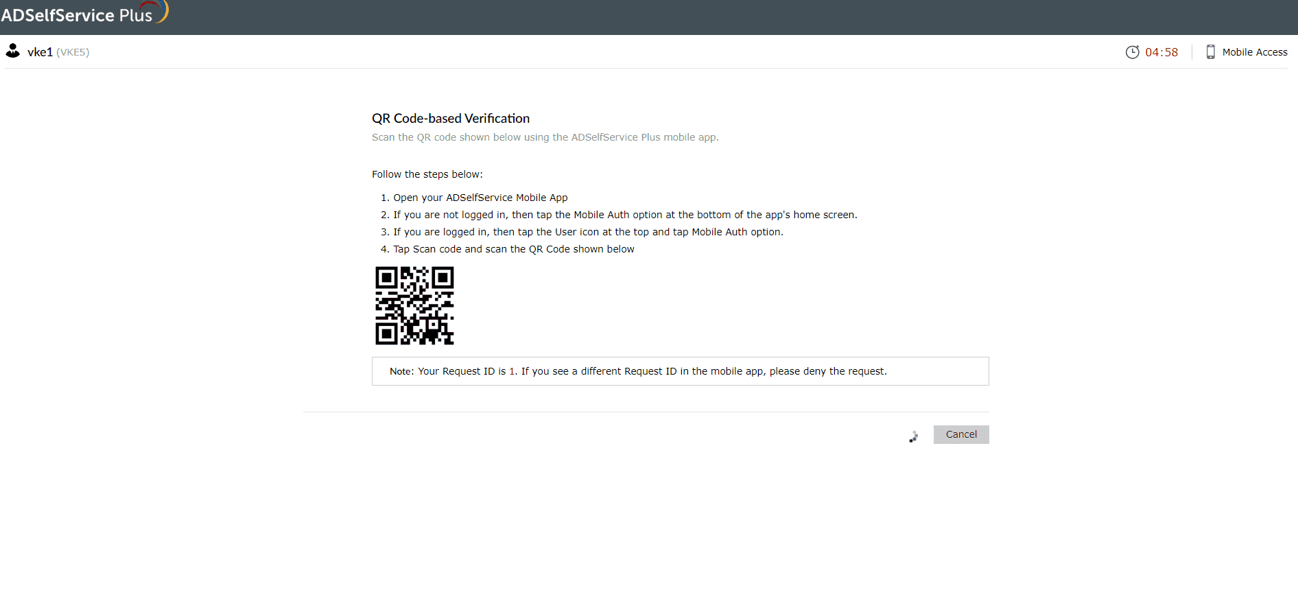 Verifying your identity by scanning the QR code through the mobile app