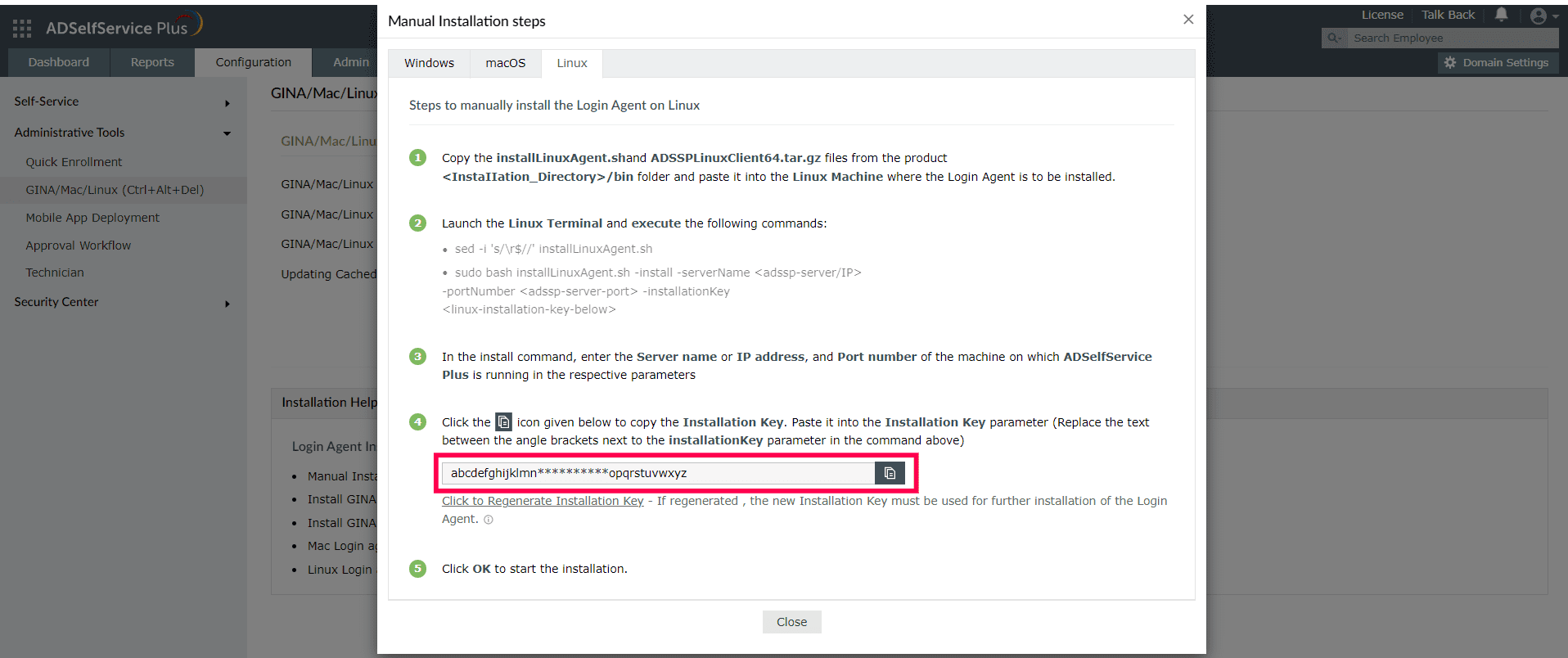Login agent installation key