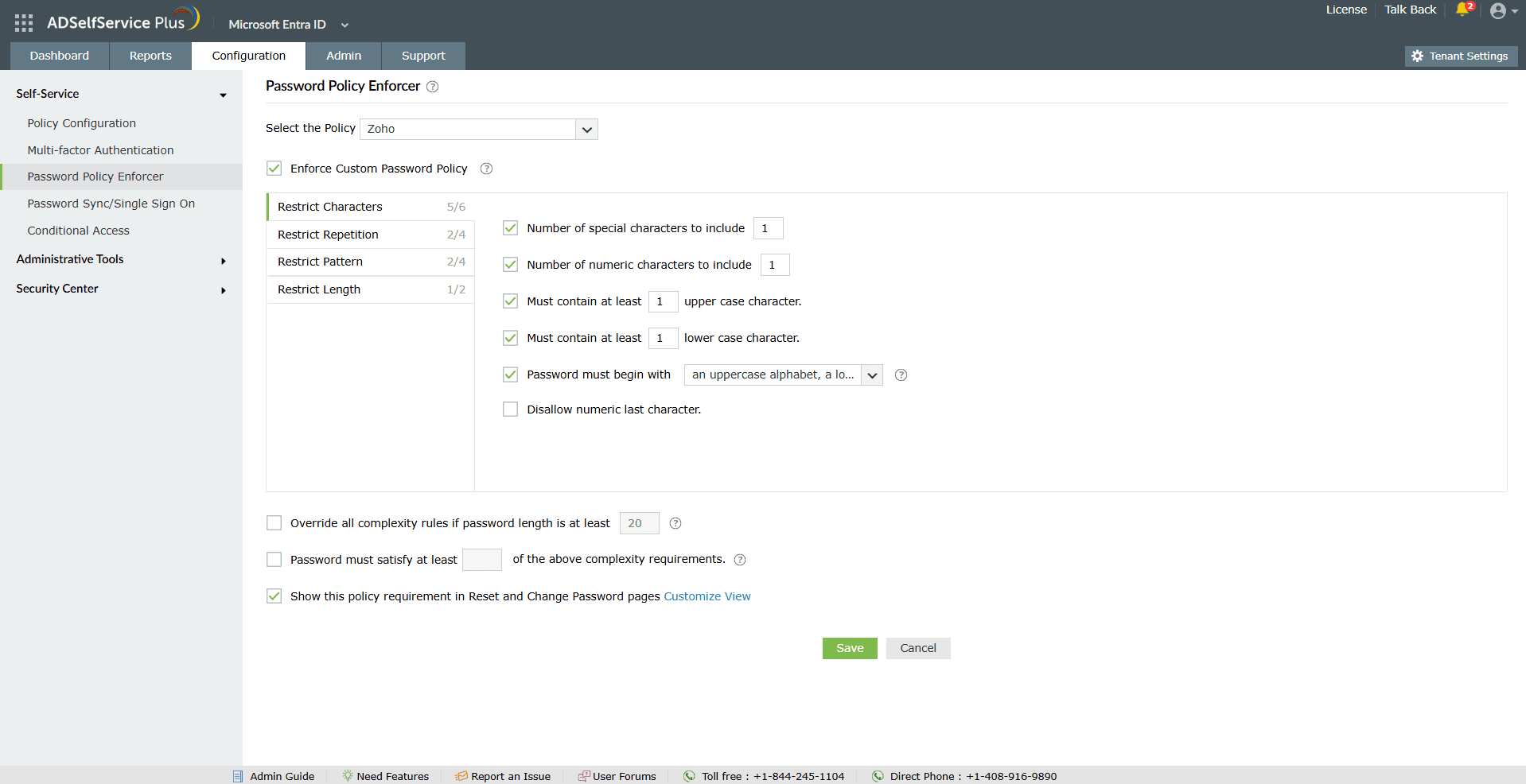 Administrator configuring advanced password policies for Entra ID users