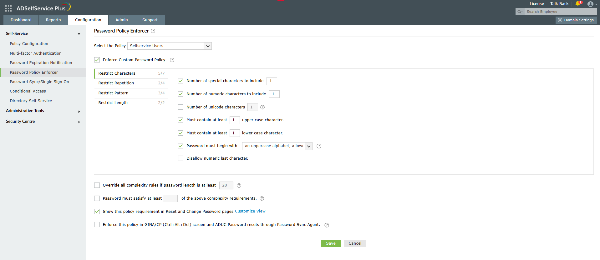Password Policy Enforcer configuration helps you thwart brute-force attacks by enforcing strong password requirements.