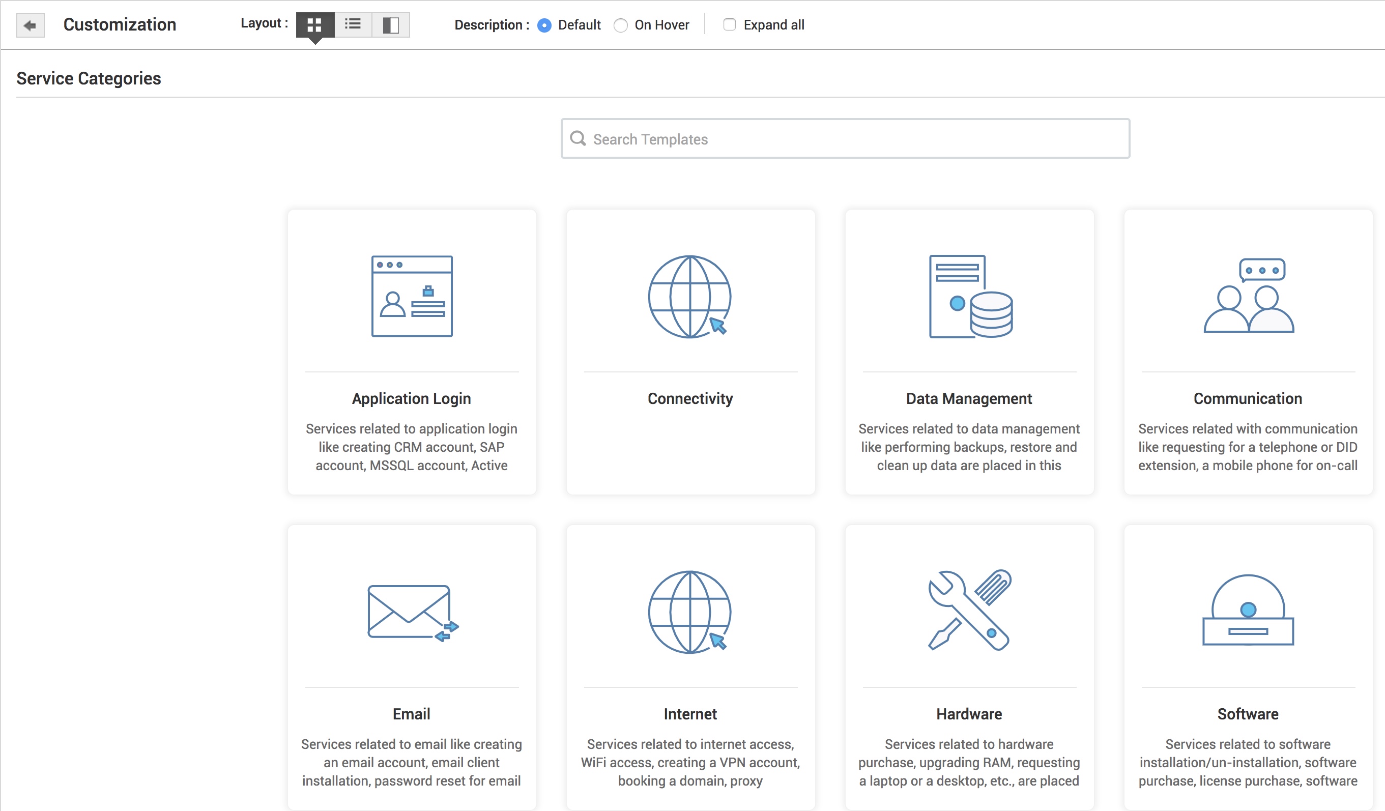 Service catalog in ManageEngine ServiceDesk Plus MSP Helpdesk service