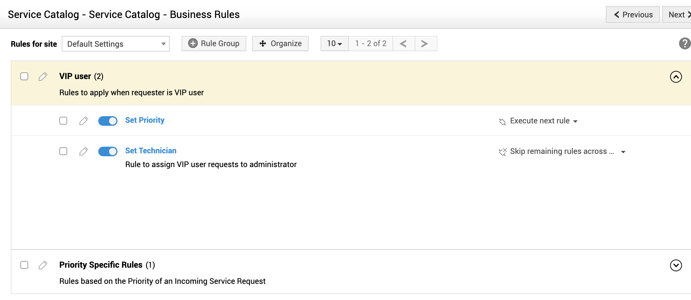 How to create & update business rules for service requests