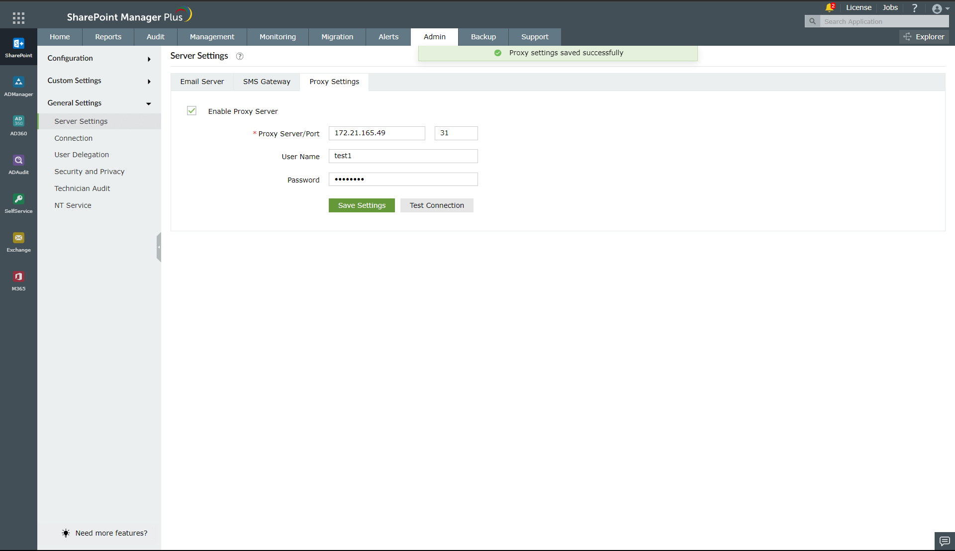 Enabling proxy server in SharePoint Manager Plus