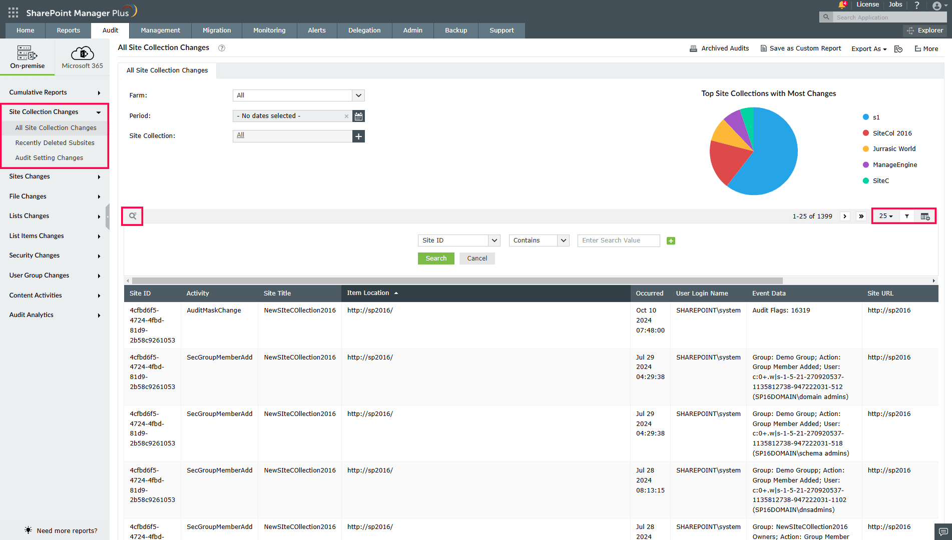 Generating a site collection report using SharePoint Manager Plus