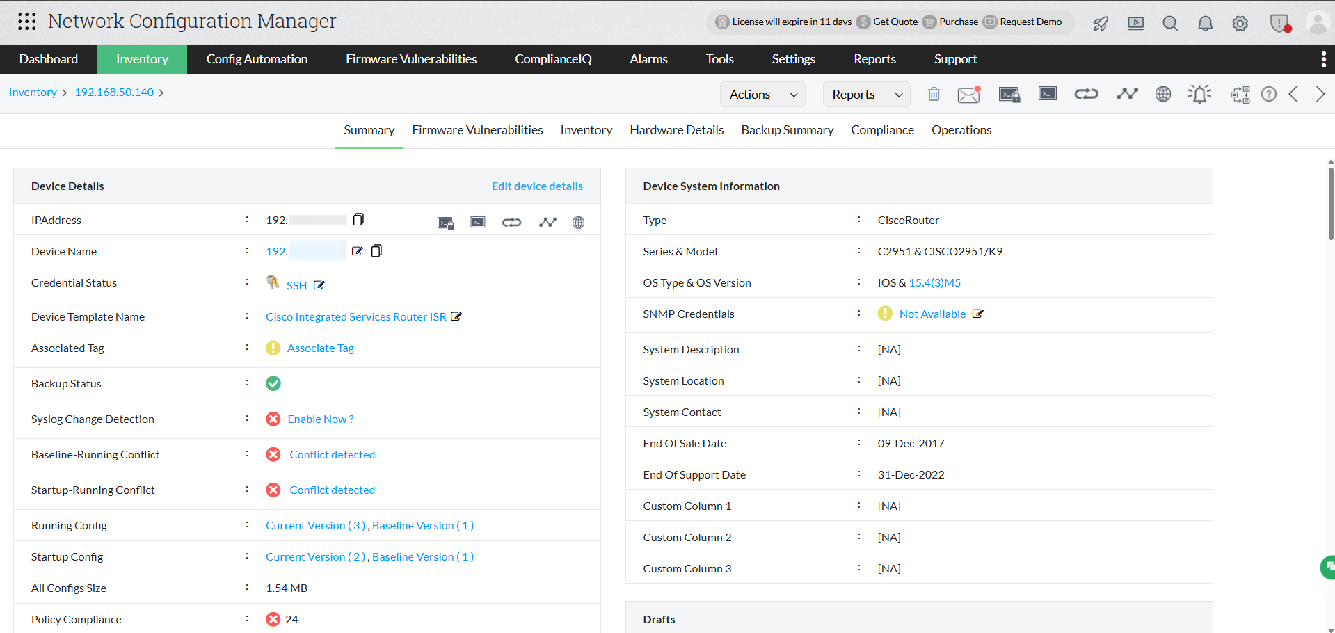 Network disaster recovery due to lossofconfigurationchanges - ManageEngine NCM