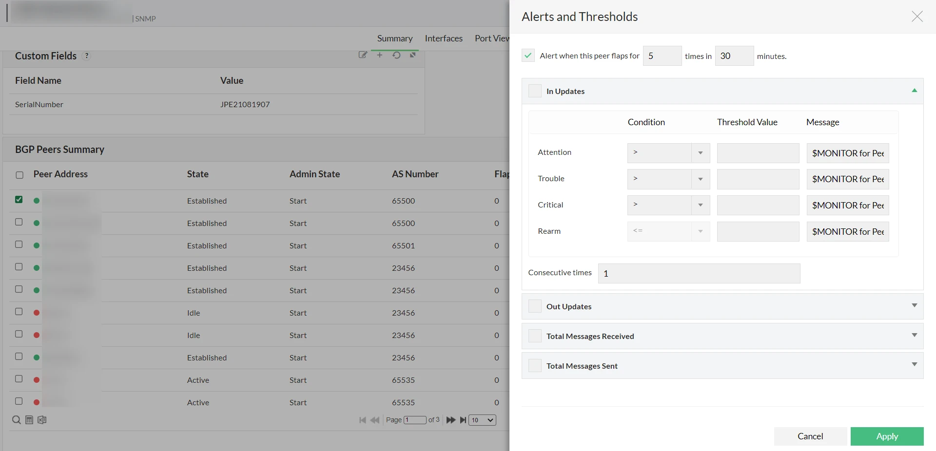 BGP Monitoring Alerts for Flapping